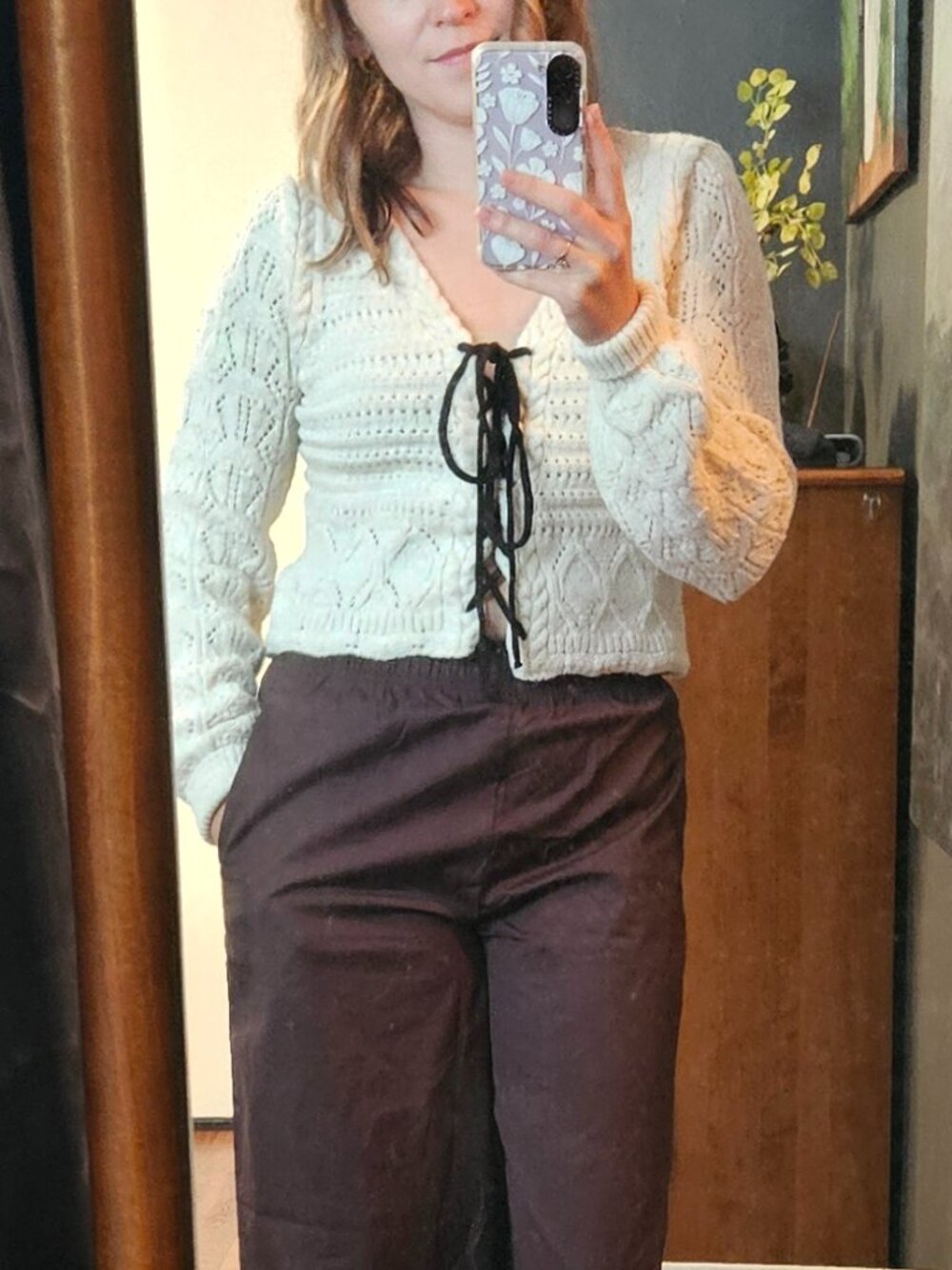 H&M Lacing-Detail Pointelle-Knit Cardigan